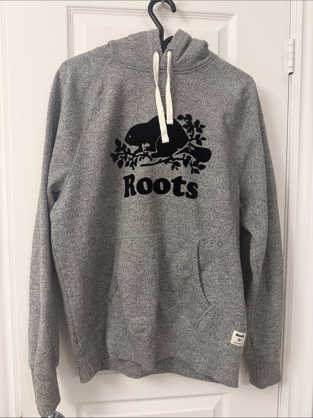 Roots Men's Heather Gray Hoodie with Black Logo